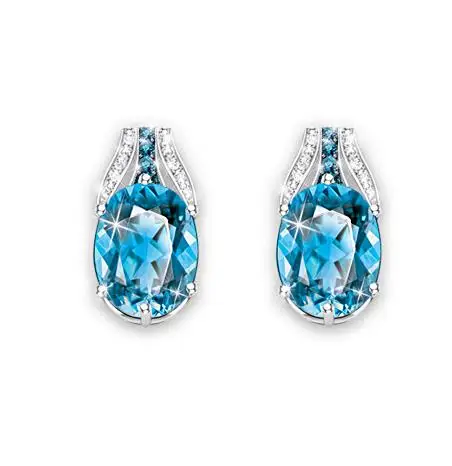 

Wholesale Luxury Fashion Shiny Lady Blue Crystal Stud Earrings