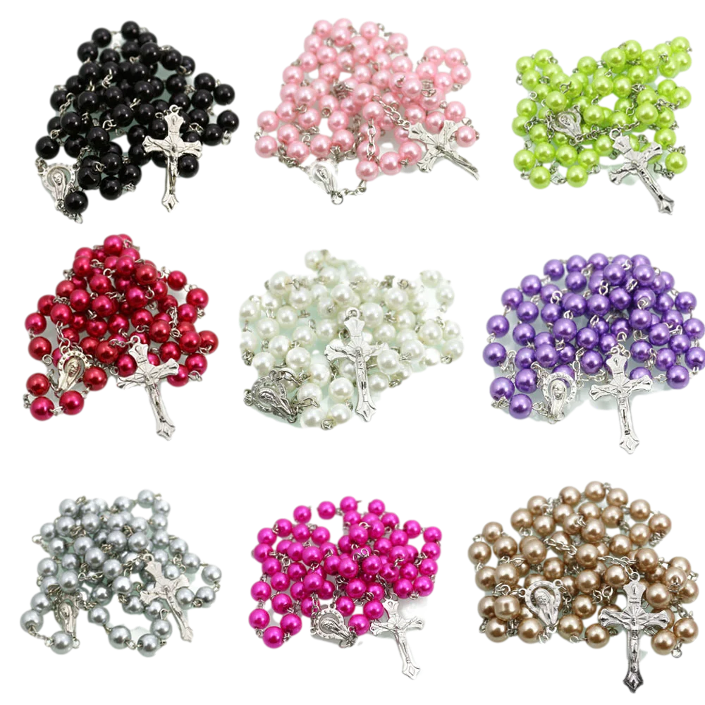 

14 Colors 8mm Beads Catholic Rosary Wholesale Religious Rosary Cross Necklace