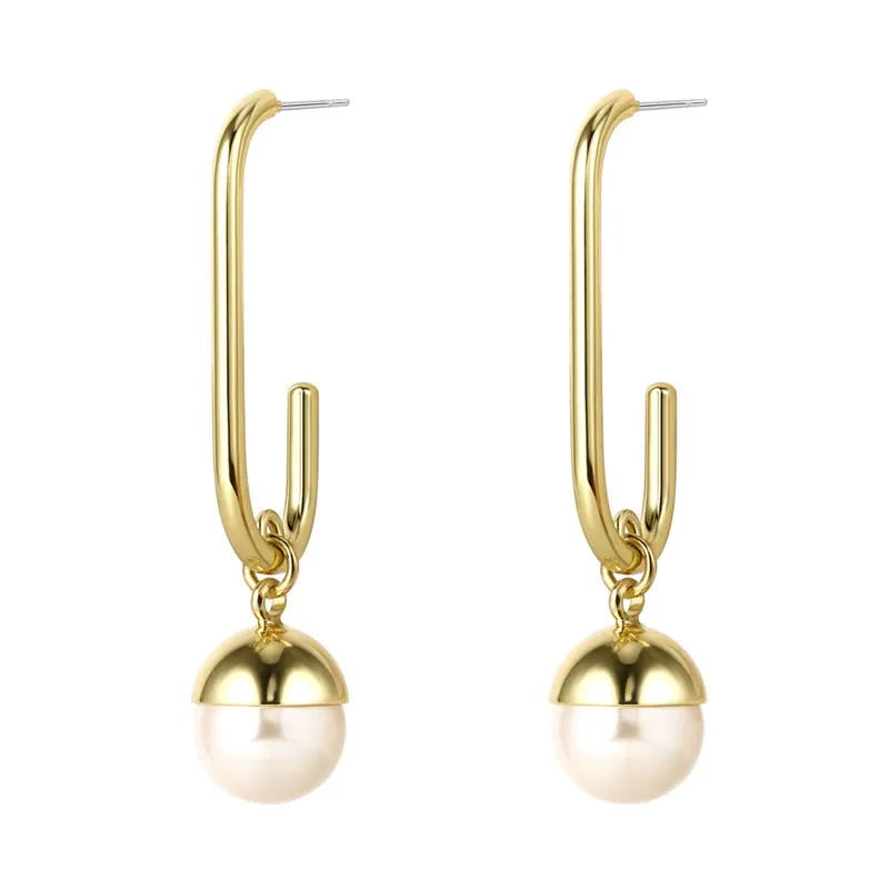 

JUHU 2021 geometric rectangular drop earrings sweet and lovely fairy stylish pearl stud earrings retro alloy jewelry for women