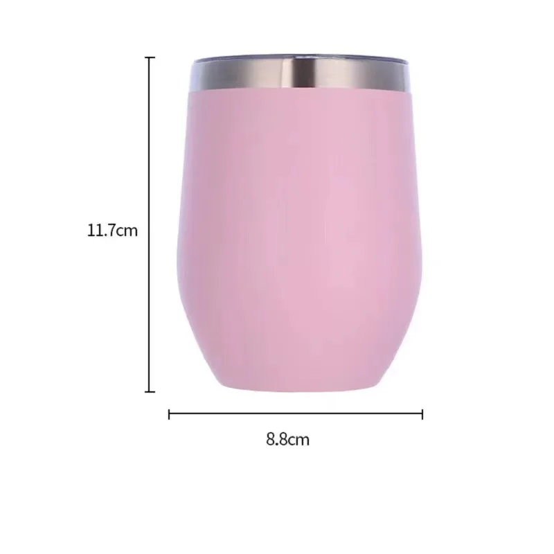 

KLE Ready To Ship 12oz double wall stainless steel thermos wine tumbler mug insulated vacuum egg shape wine glasses with lids