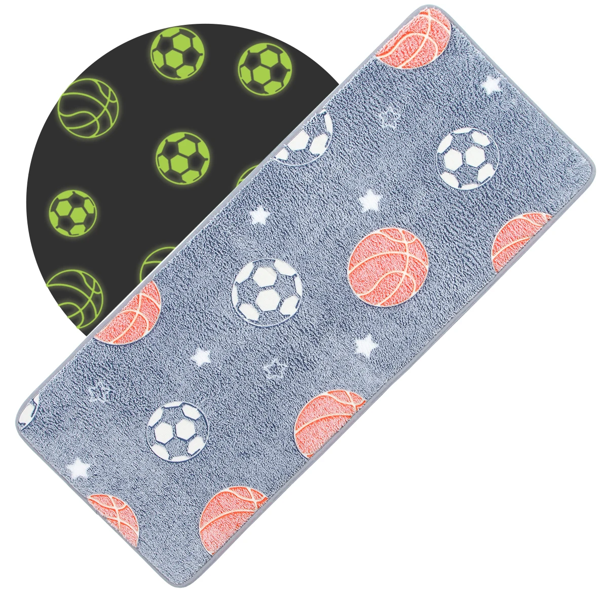 

RTS glow in the dark Flannel fabric football Kids mat safe and non-toxic bedroom floor mat backing PVC non-slip sponge bath mat, Please select an existing color