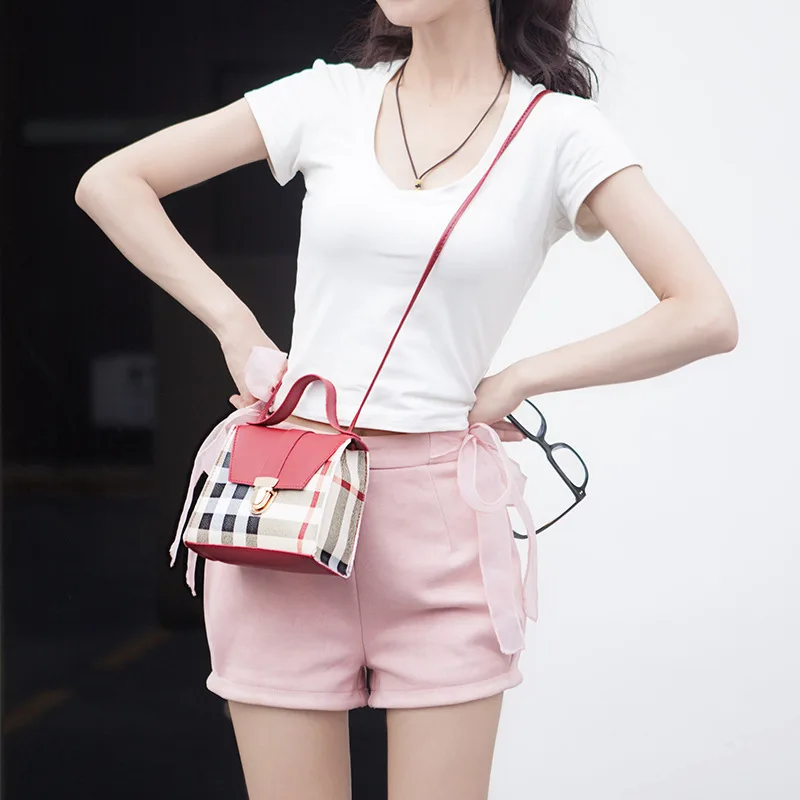 

Pu leather handbag 2021 women hand bags luxury korea style sling bag for women fashionable grid, Customizable