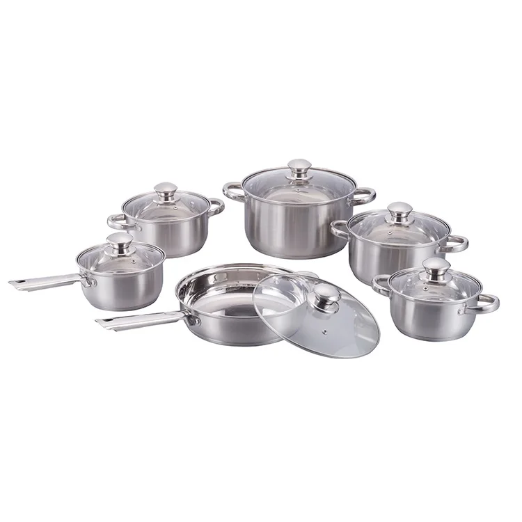 

Top Sale Sandwich Bottom Saucepan Cookware Glass Lid 12 Piece Cookware Sets