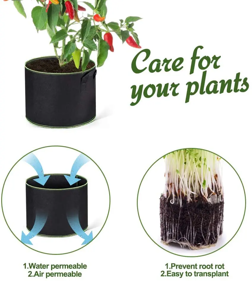 
3 Gallon 5 Gallon 7 Gallon 10 gallon 100 gallon 200 gallon Aeration Fabric Plant Grow Garden Potato felt planter grow bags 