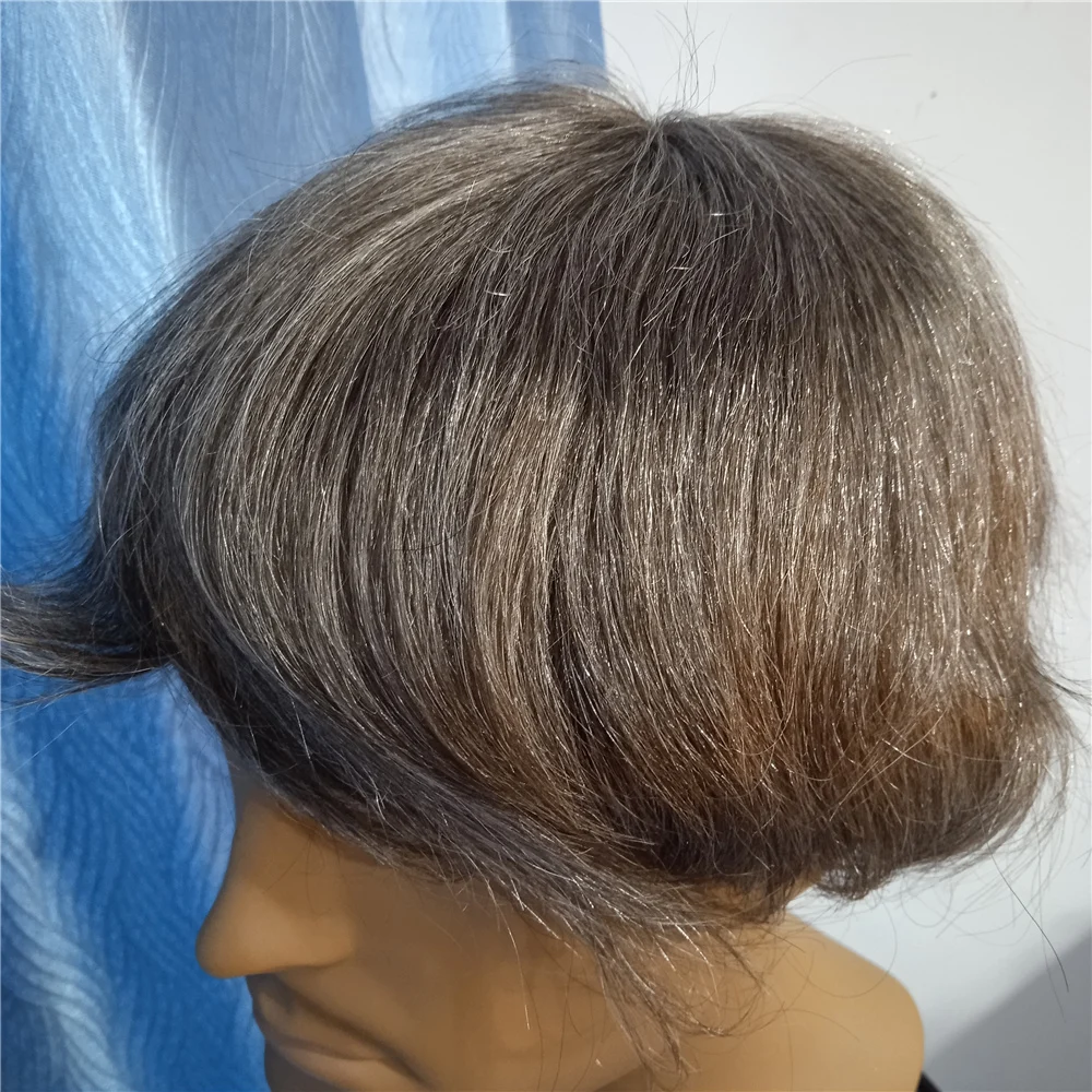 

Colorful brown and grey ultra thin skin injection human hair prosthesis for men