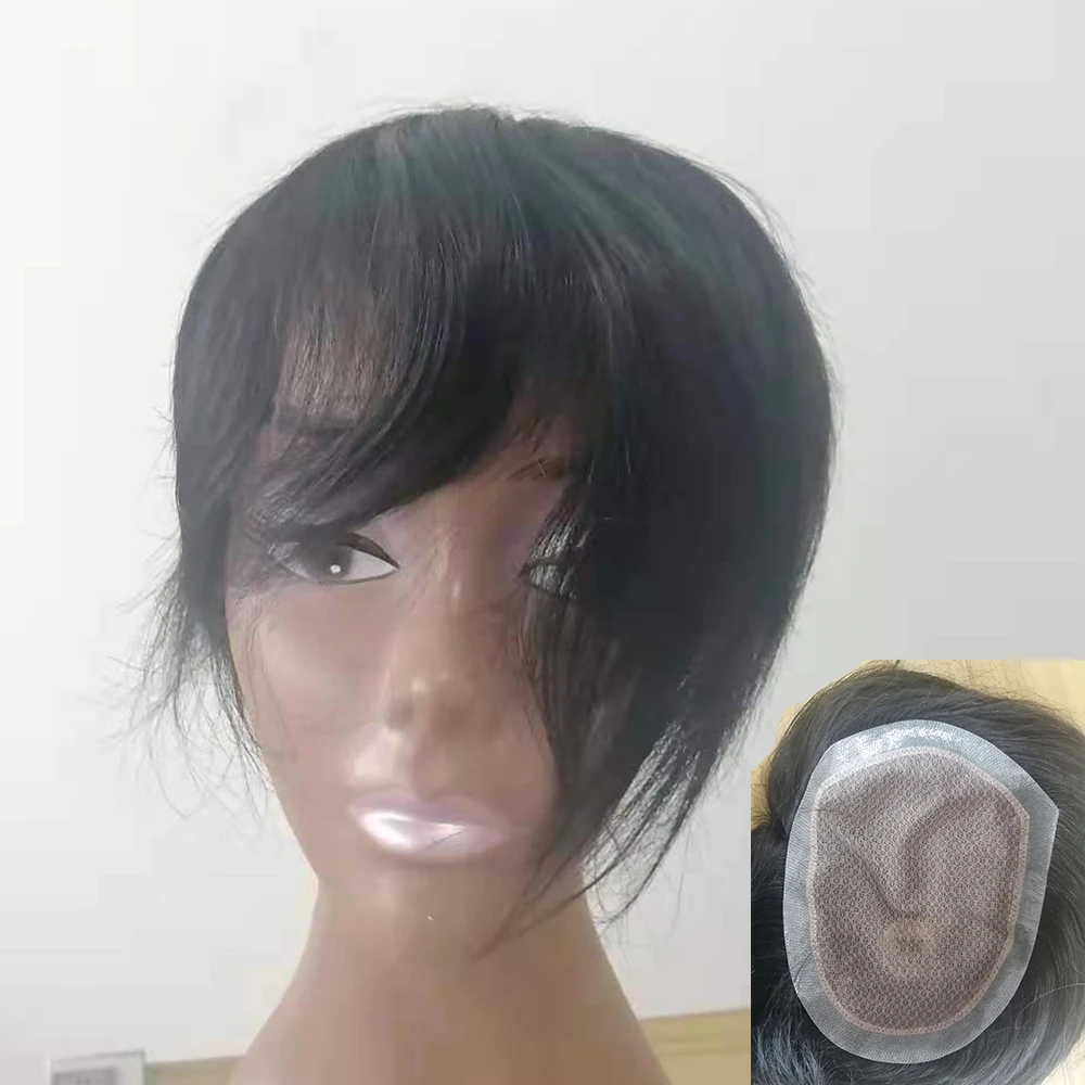 

6 Inch Men Hair Toupee Human Hair System Hair Piece Toupee for Black Non Remy Indian Durable Pure Color Chinese Weight Type