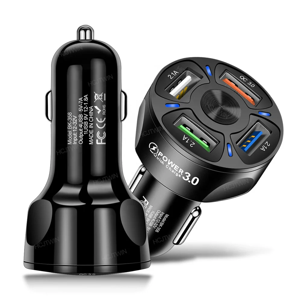 

Car Adapter For Mobile Phone Chargers Travel USB Car Charger for Android IOS Phone for IPad Car Charger 4 USB QC 3.0