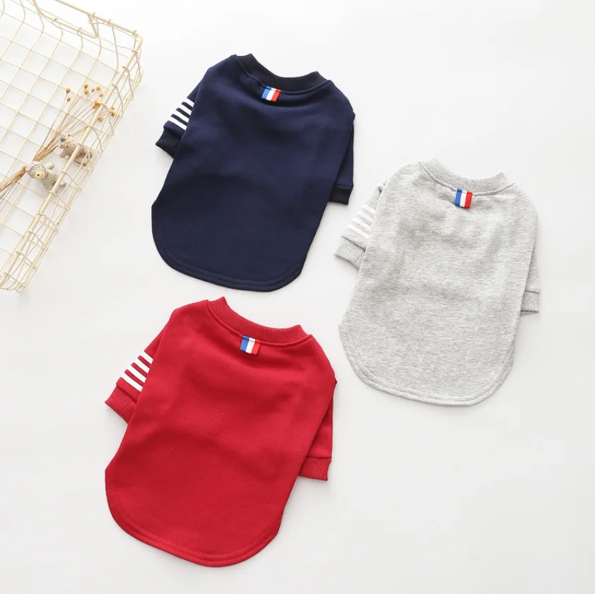 

Wholesale Pet Clothing Bulldog Fashion Trend Classic Solid Color Striped Decorative Dog Pullover