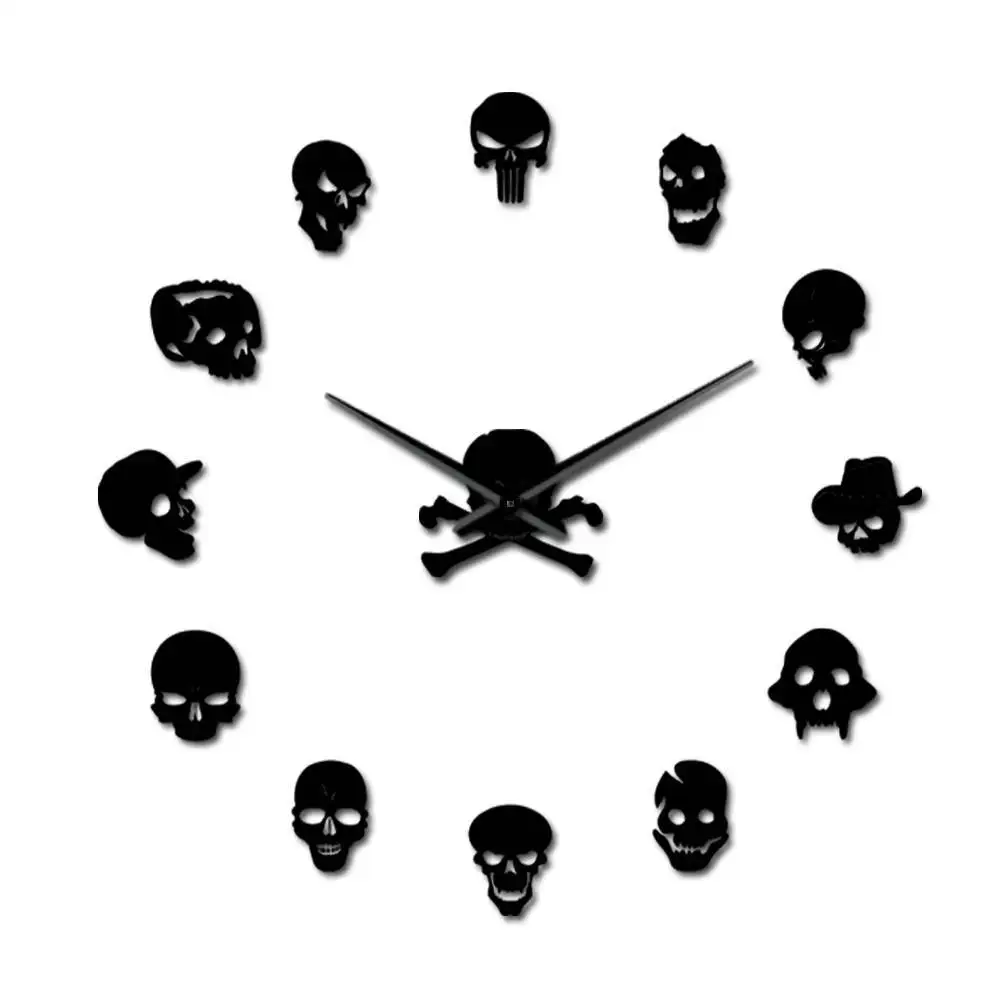 

DIY Large Wall Clock Skull Head Horror Wall Sticker Decoration Acrylic Mirrors Surface Clock Watch Novelty Gift Party Home Decor