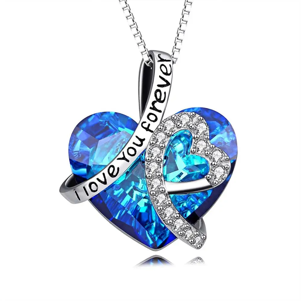 

WSYEAR Heart Pendant Necklace with Blue Crystals I Love You Forever Jewelry for Women Girl Valentine Gift Love Necklace