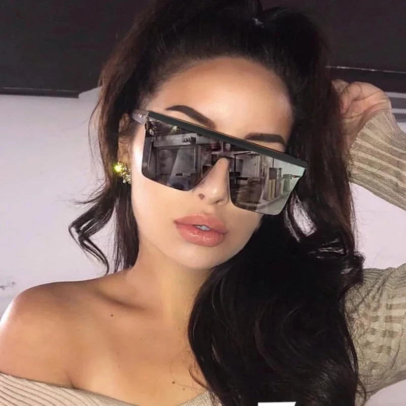 

2022 Women Men Popular Oversized Shades Sun Glasses Square Custom Logo One Piece Lens Colorful Shades Sunglasses, As pic