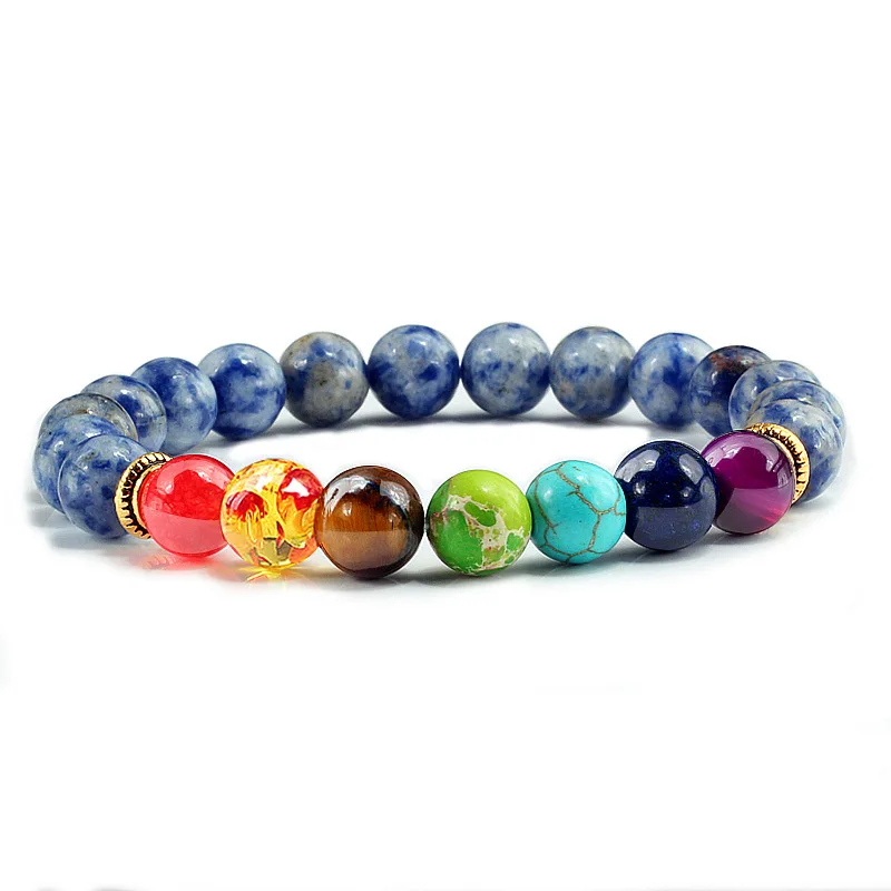 

MSYO Chakra Color Crystal Bracelets Energy Charm Jade Stretch Healing Natual Stone Beaded Bracelets