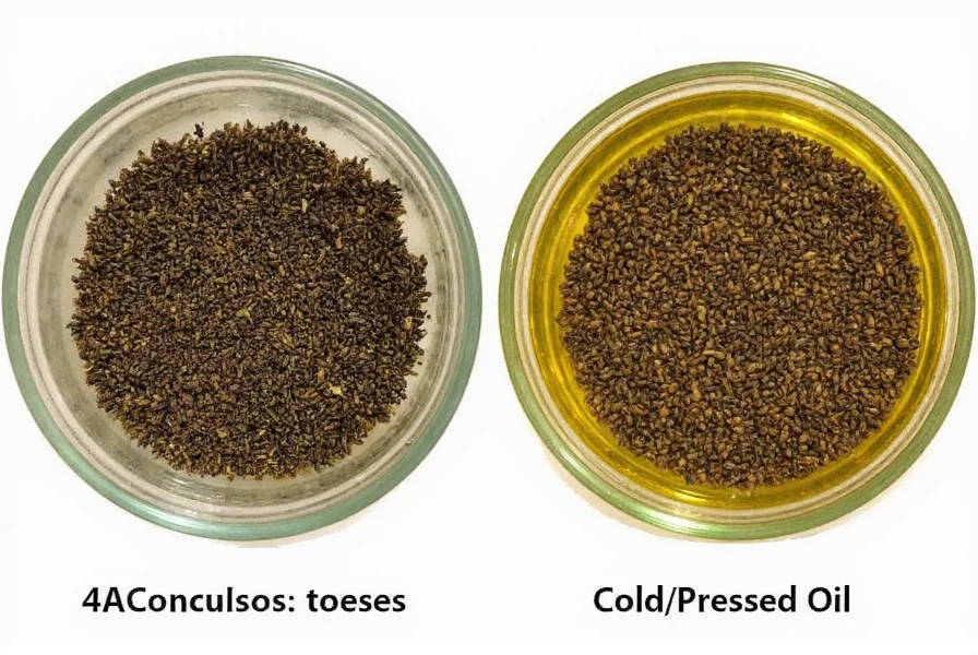 Comparison of black cumin seeds before pressing and cold pressed oil in laboratory testing environment