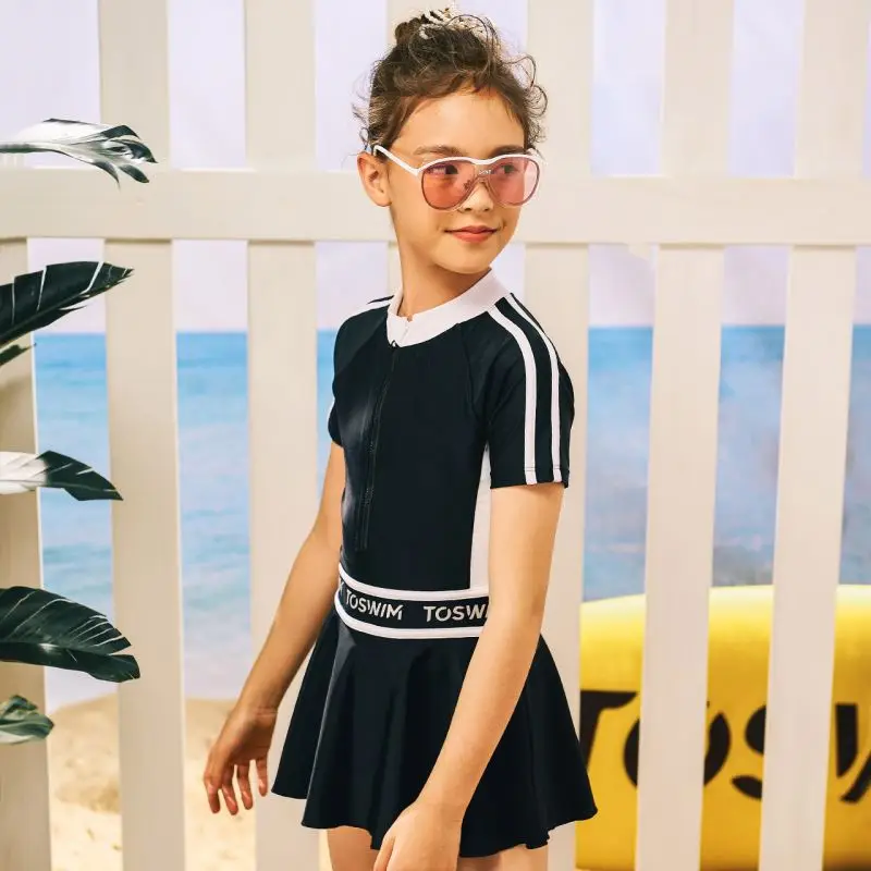 

Girls Swimwear Beachwear Skirt Hot Selling High Quality Anti-uv Beach for Kids Black Children One Piece In-stock Items