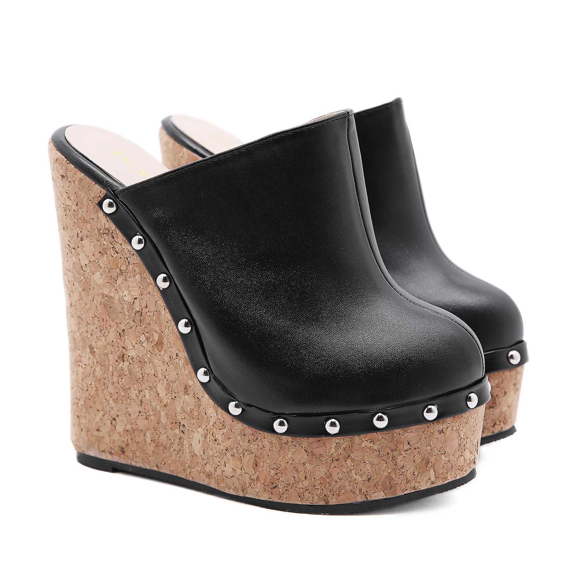 

Fashion new 2021 early spring rivet slope heel shoes comfortable size 35-42