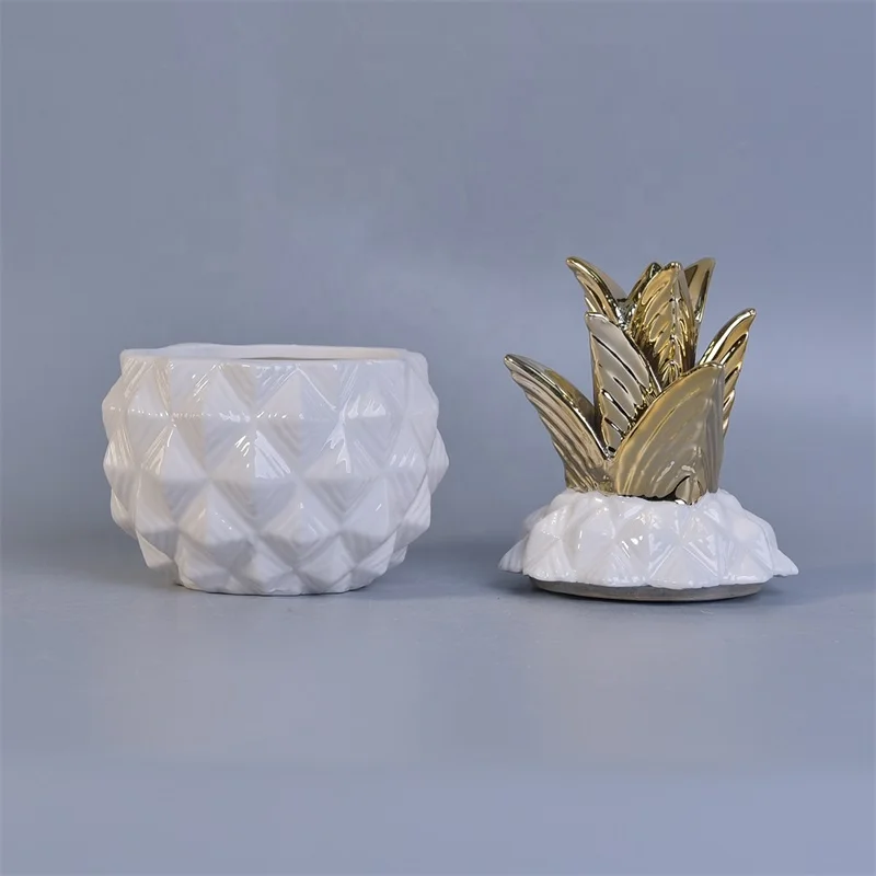 Pineapple-shape Geo cut ceramic votive candle vessel customized candle holders with lid home decor wholesale