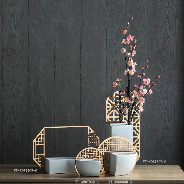 

Resin vases for EID Ramadan chocolate gift storage bowl metal sculpture home decoration, White resin+metal