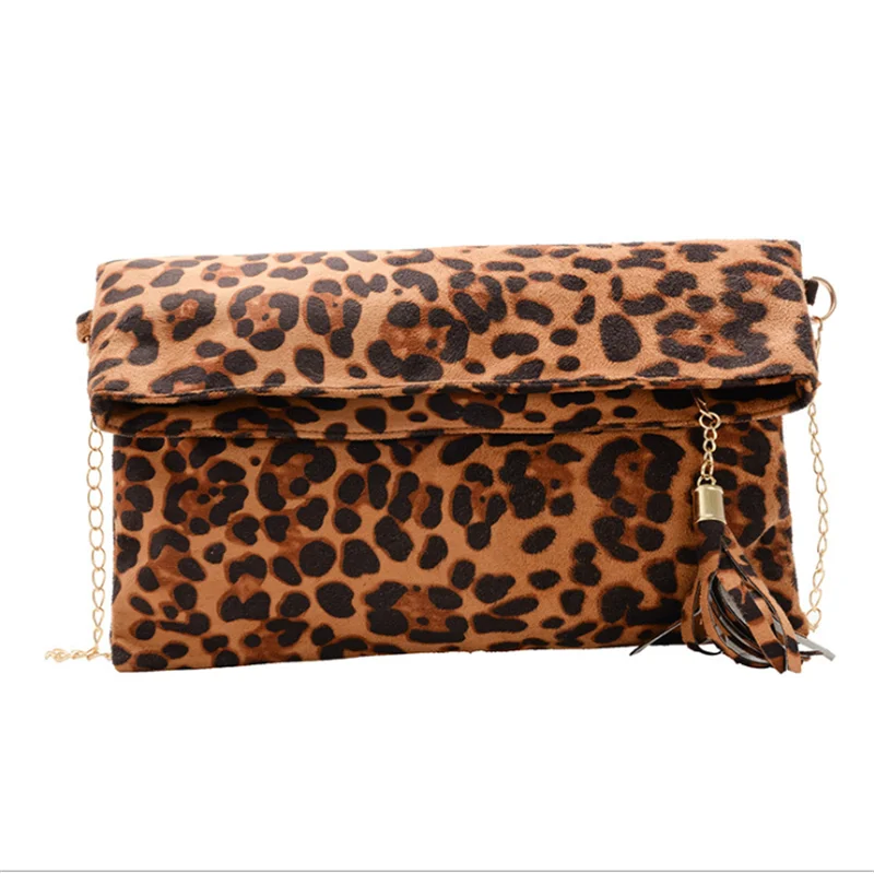 

Elegant Leopard Crossbody Purse HF1001237 Small Tassel Shoulder Envelope Bag Clutch Handbag with Chain