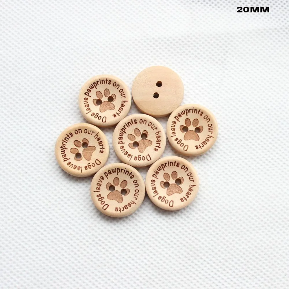 

AD0156 20mm Natural Wooden Button" Dogs Leaves On Our Hearts" Dog Paw Sewing Buttons Handmade DIY button