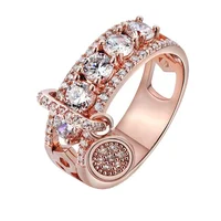 

amazon Hot sale rose Gold Plated charm rings for women Fashion CZ wedding engagement ring with tassel