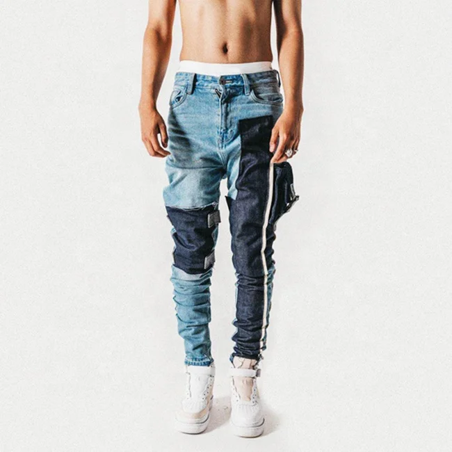 

Tide brand mens denim jeans dropshipping stock latest design patchwork blue jeans