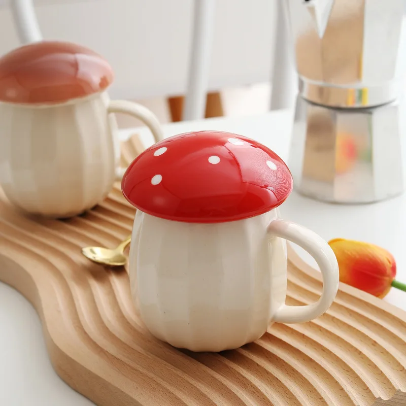 

UCHOME New Design Nordic Mushroom shaped Milk Cup Ceramic Coffee Mugs With Lid, Many colors can be choosed