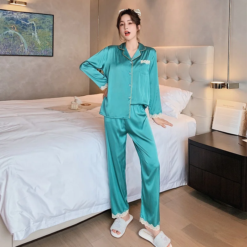 

wholesale adule elastic waist stretchy long sleeve pants set women's pyjamas sleepwear for women, Photo colors