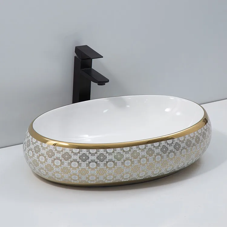 gold-plated-sink-bowl-9030B-E-548-top-perspective-oval-symmetry-white-inner-bowl