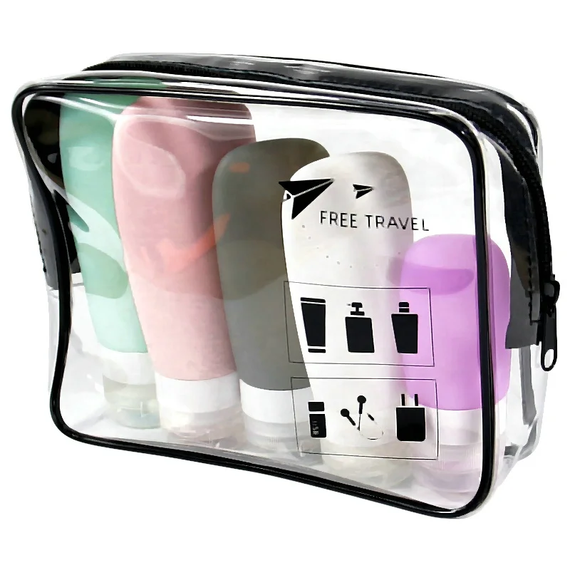 

Amazon Best Seller TSA Approved Eco friendly Squeezable Reusable Travel Shampoo Kit Amenities Bottle Set Makeup Travel Kit