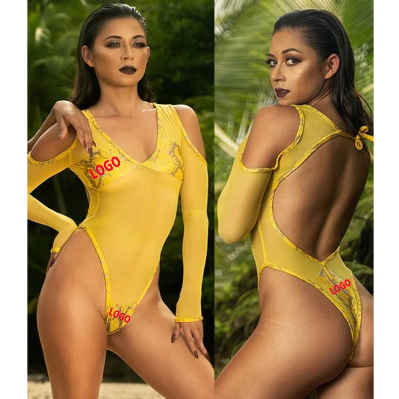 

Free Shipping High Quality One Pieces Swimsuit Mesh High Cut Swimwear Women Bathing Suit Beach Sexy Swimsuit