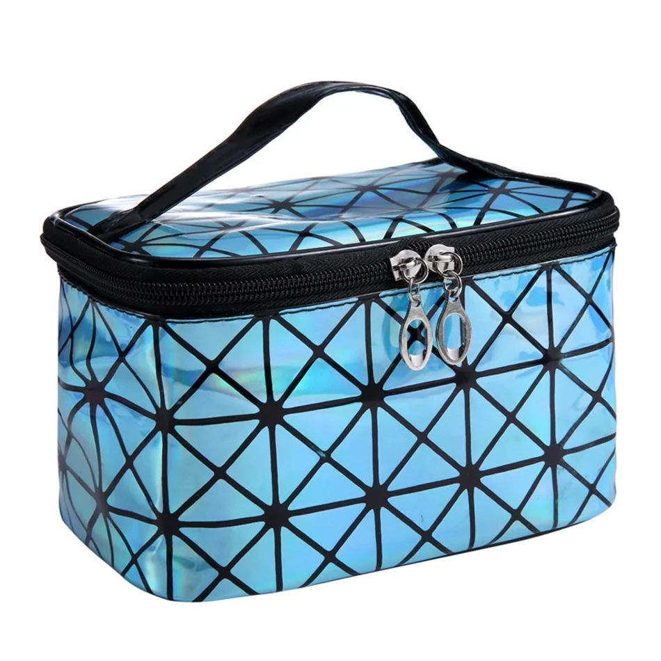 

Luxury Fashion Custom eco friendly Blue glitter PVC Travel Organizer Pouch Makeup Washing Case, Customized color