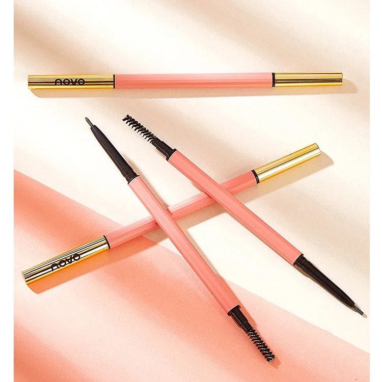 

Hot Selling Novo Pink Tube 4 Colors Thin Brow Eye Pencil Double Head Eyebrow Pencil With Brush