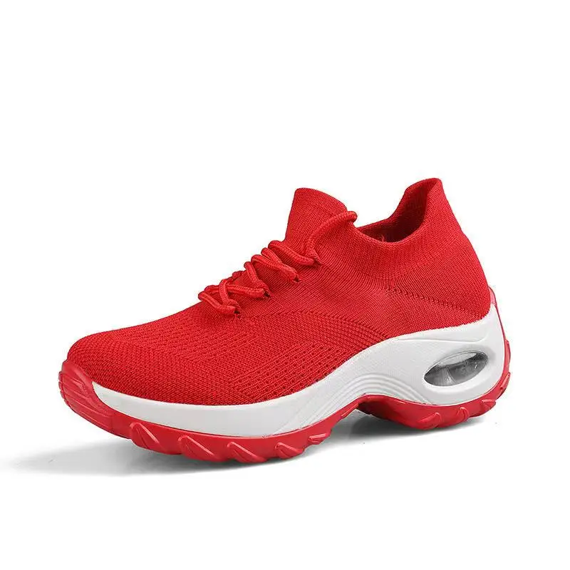 

Wholesale Women Light Weight Sneakers Running Shoes Outdoor Running Casual Shoes Air Cushion Lace Up, Red black yellow grey pink