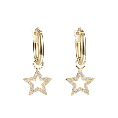 

Beautiful 925 Sterling Silver Stud Earrings With Star Pendant Diamnds Stud Women Jewelry, As picture