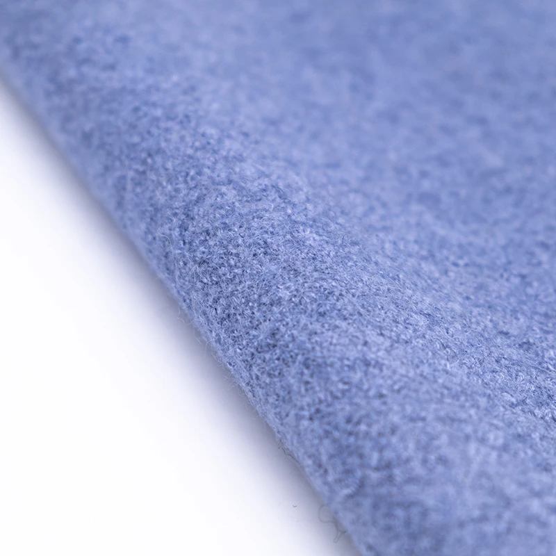 
High quality solid color light blue woolen felt eco-friendly viscose bolied wool knit overcoat fabric 