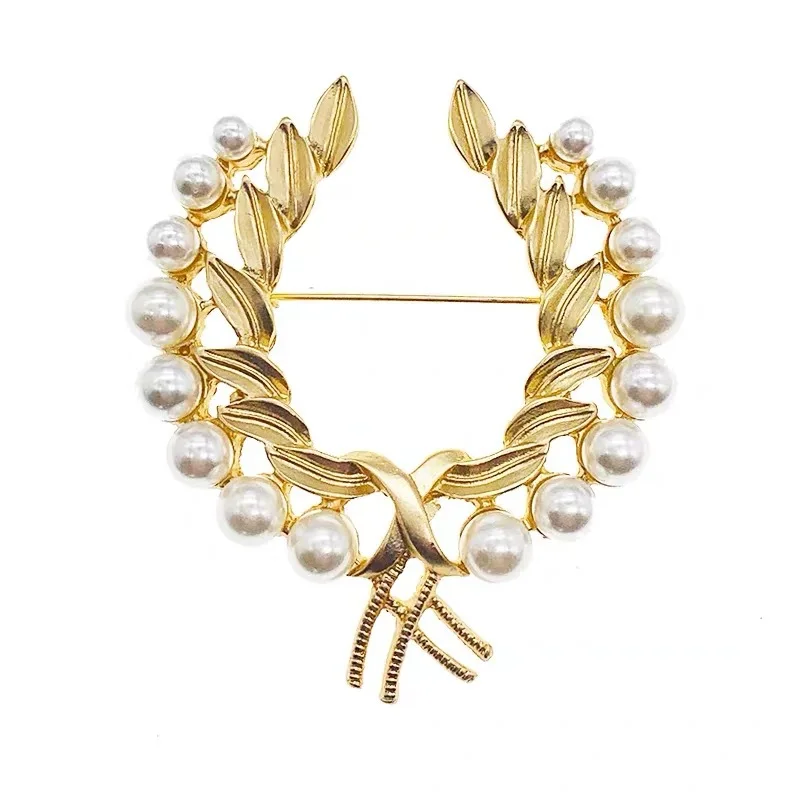 

2021 Fashion Vintage Pearl Wheat Brooch Pin Dainty Retro Gold Plated Faux Pearl Wheat Brooches for Women Men