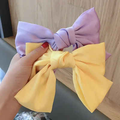

20CM Hot Selling Big Size Fabric Bow Hair Clips Solid Color Silk Bow Spring Clip Hairpin