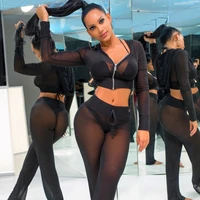 

Hot Sale Bulk Wholesale women clothing sets mesh blouses long pants clothes set