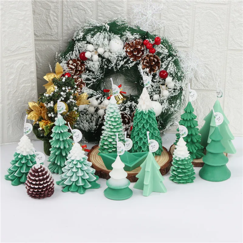 

3D Christmas tree series candle mould diy making cement gypsum soy wax molde de vela aroma candles silicone mold, Random