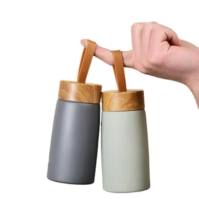 

280ml Wood Grain Cute Mini Mug Thermos Creative Vacuum Water Cup