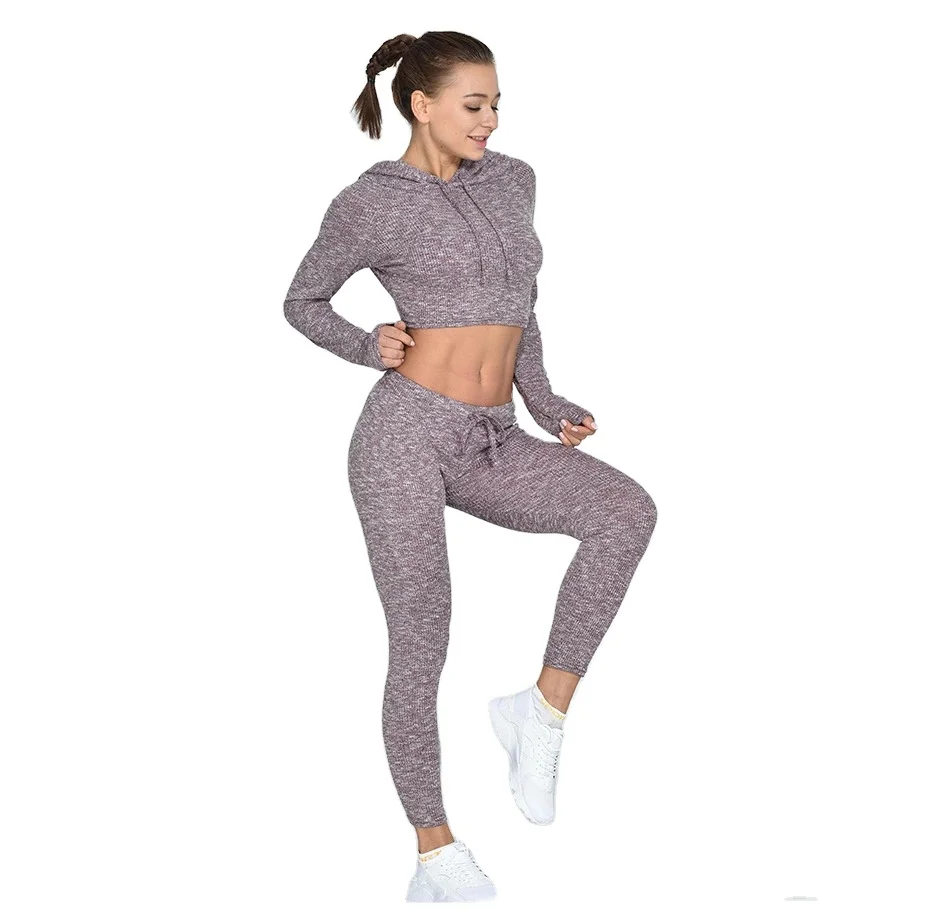 

Women Two Pieces Gym Yoga Clothing Workout Long Sleeve Shirt And High Waist Leggings Sports Wear Yoga Set