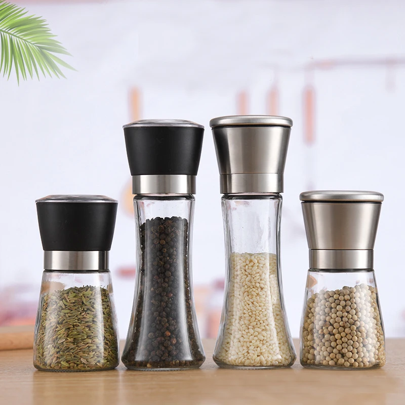 

Salt and Pepper Shakers Grinders Set Refillable Stainless Steel,Adjustable Coarseness Mills Glass Material to Refill Peppercorn