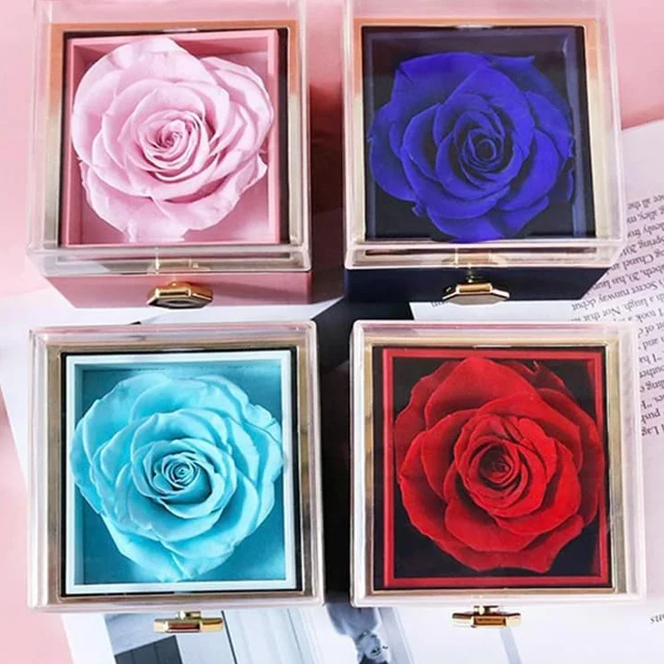 

New and unique product exquisite necklace rotating rose jewelry box for mother's valentine's day