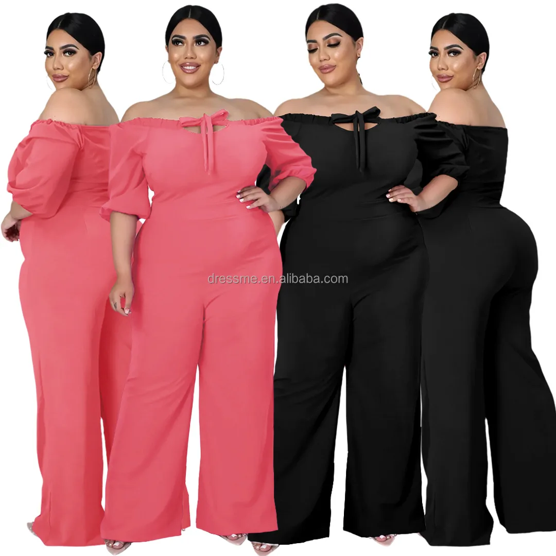 

MT66-7050 2021 autumn and winter fashion 4XL plus size women's solid color one-shoulder strap wide-leg pants jumpsuit