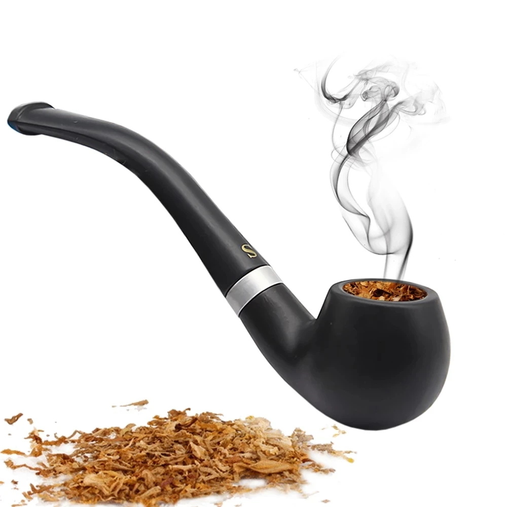 

Handheld Tobacco Pipe Wooden Bent Pipe Smoking Filter Herb Grinder Portable Cleaning Smoke Pipe Cigarette Accessories Men's Gift, Black