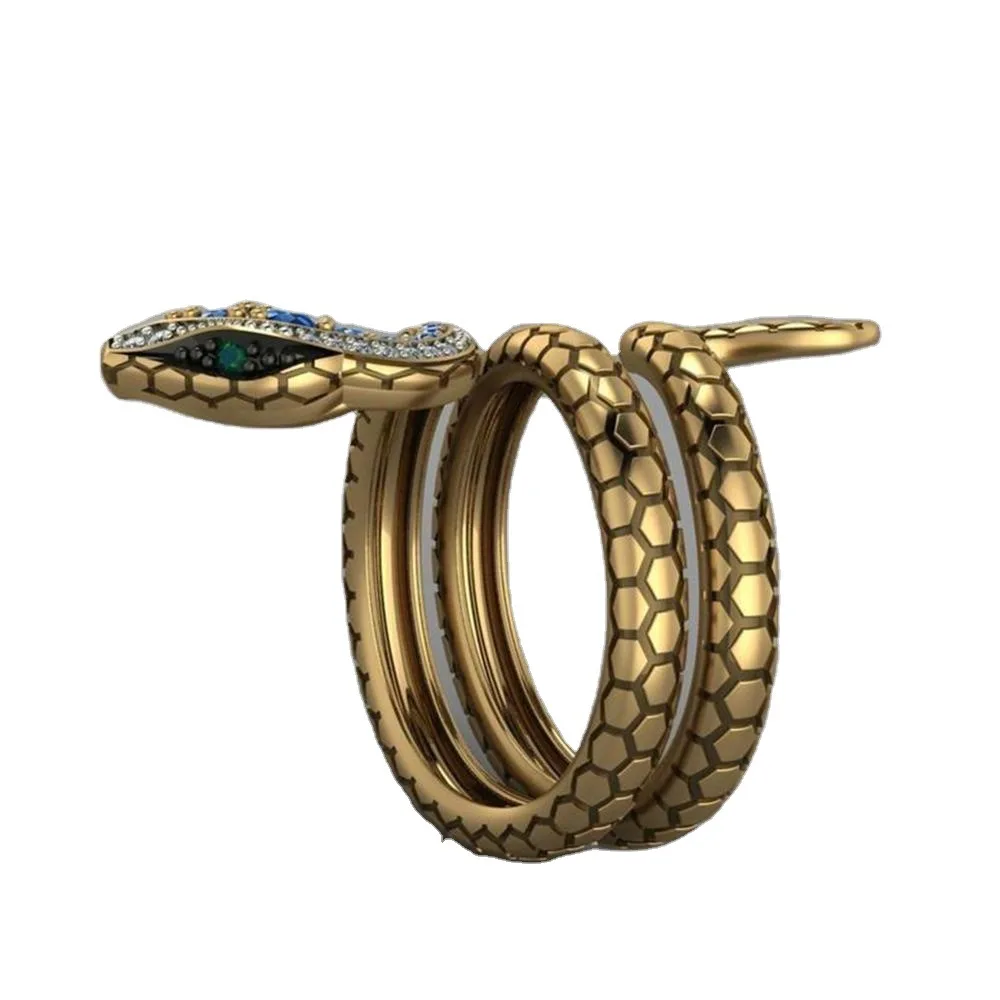 

Fashion Snake Opening Ring Blue CZ Stone Adjustable Rings For Men Women Punk Hip Hop Party Jewelry Accessories Gift