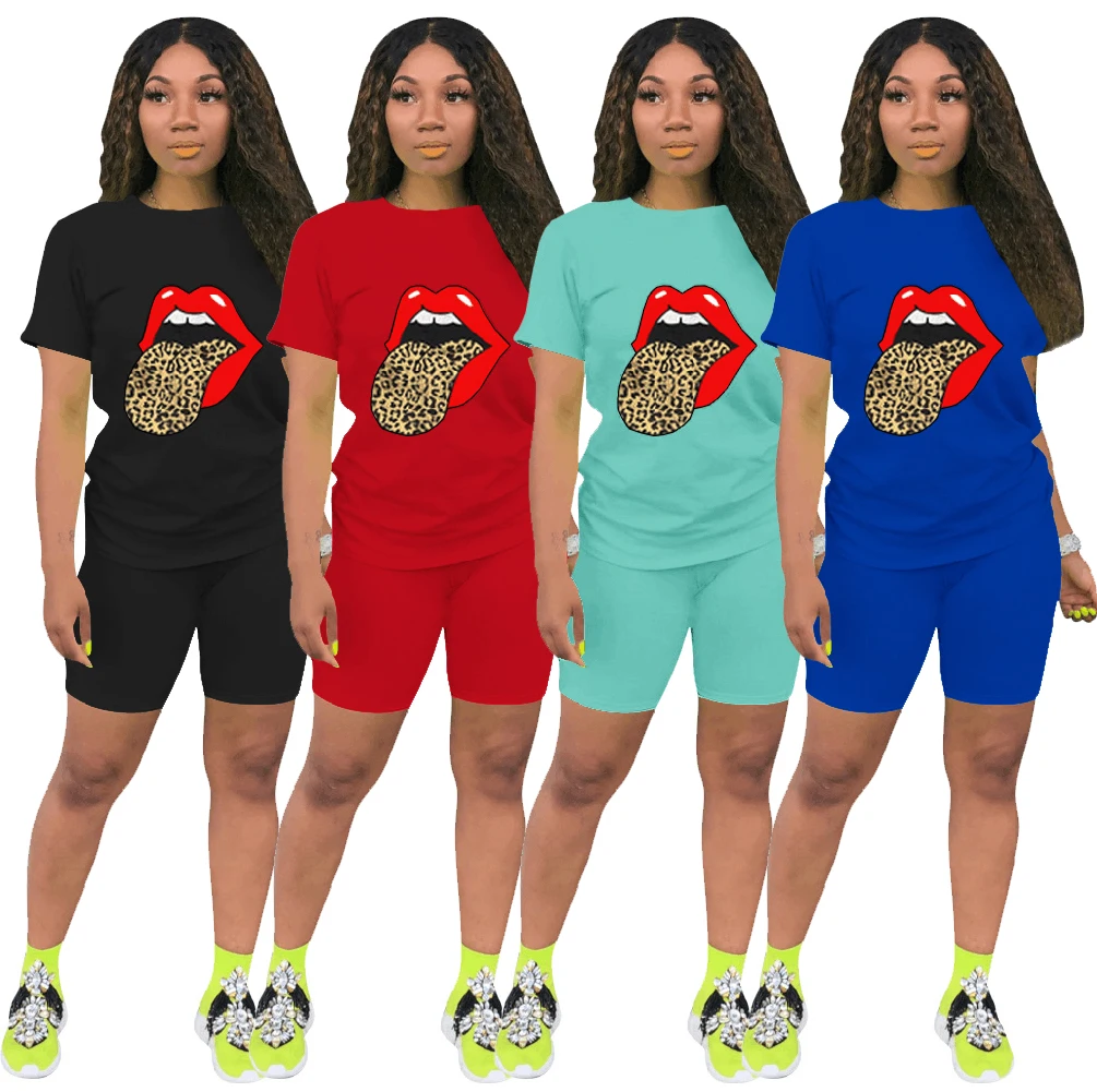 

New Arrived Shirts Top Shirts Women Bulk Tops Women Clothing Multi-color tongue print set stock t-shirt women t shirt custom, Picture