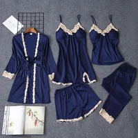 

HSZ JS01 Five-piece pajamas women underwear sets girl comfortable silk sleepwear cozy Satin nightwear ladies vest home wear