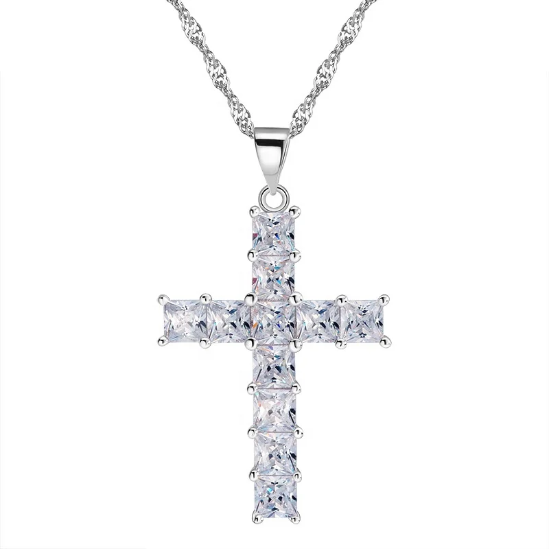 

custom silver pendant men women fashion accessories gift gold plated jewelry 18k sterling silver cross necklace, White gold (rose gold, yellow are avaliable)