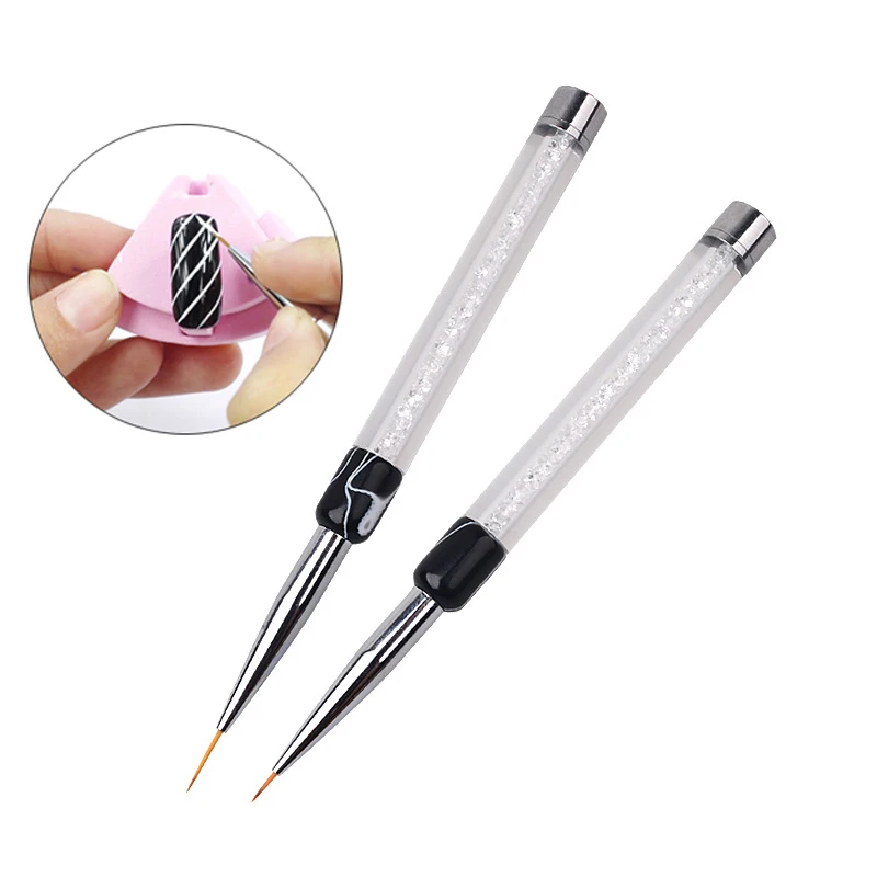 

1pcs Professional Rhinestones Handle Salon Using Nail Art Brushed Flower Painting Liner Pen 7mm/14mm Long Hair Nail Tools, Clear